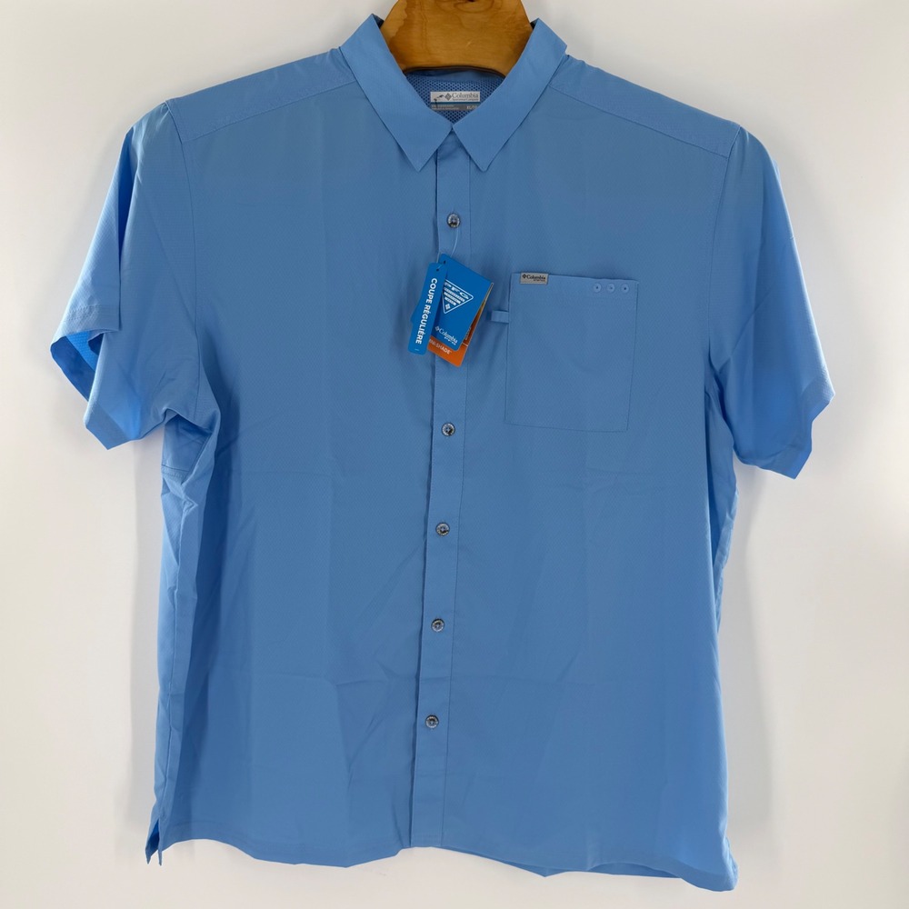 Columbia PFG Mens XL Blue Short Sleeve Button Down Fishing Shirt Omni-Shade NEW